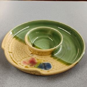 Gandee Pottery Cracker And Dip Dish